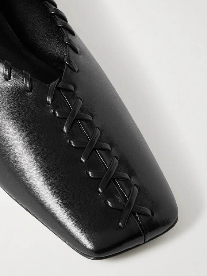 Jil Sander - Ring Whipstitch-trimmed Leather Ballet Flats - Black - Image 4