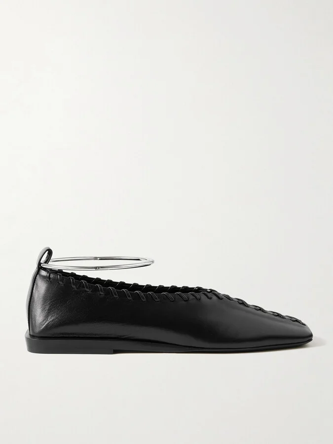 Jil Sander - Ring Whipstitch-trimmed Leather Ballet Flats - Black