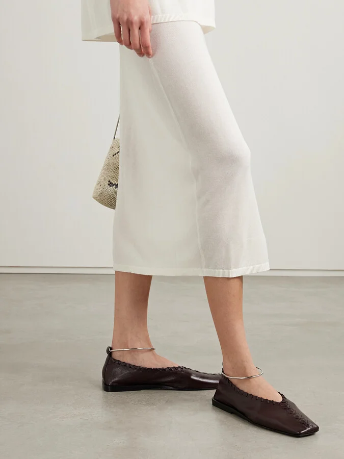 Jil Sander - Ring Whipstitch-trimmed Leather Ballet Flats - Brown - Image 2