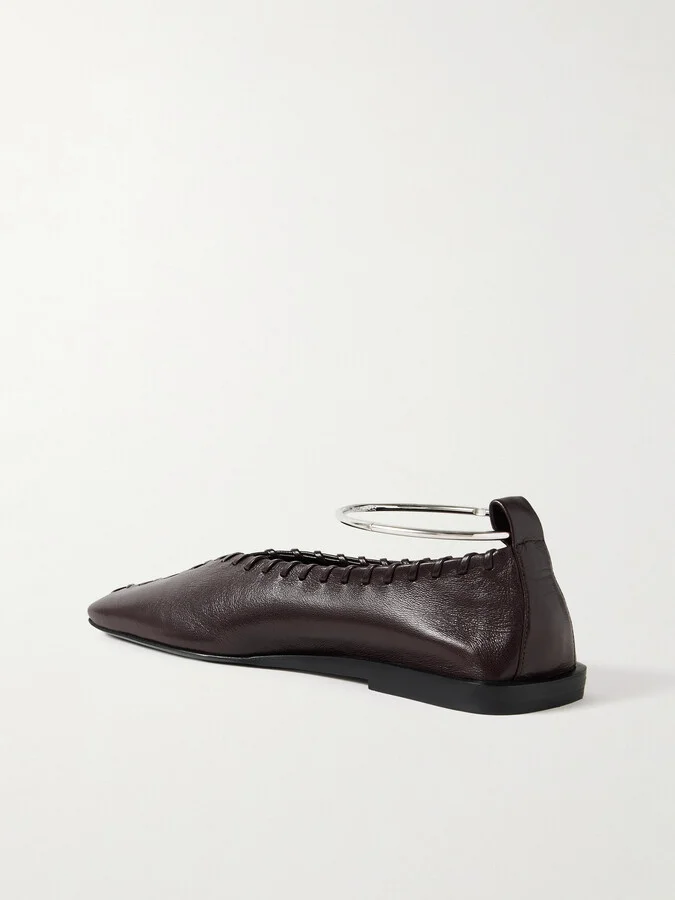 Jil Sander - Ring Whipstitch-trimmed Leather Ballet Flats - Brown - Image 3