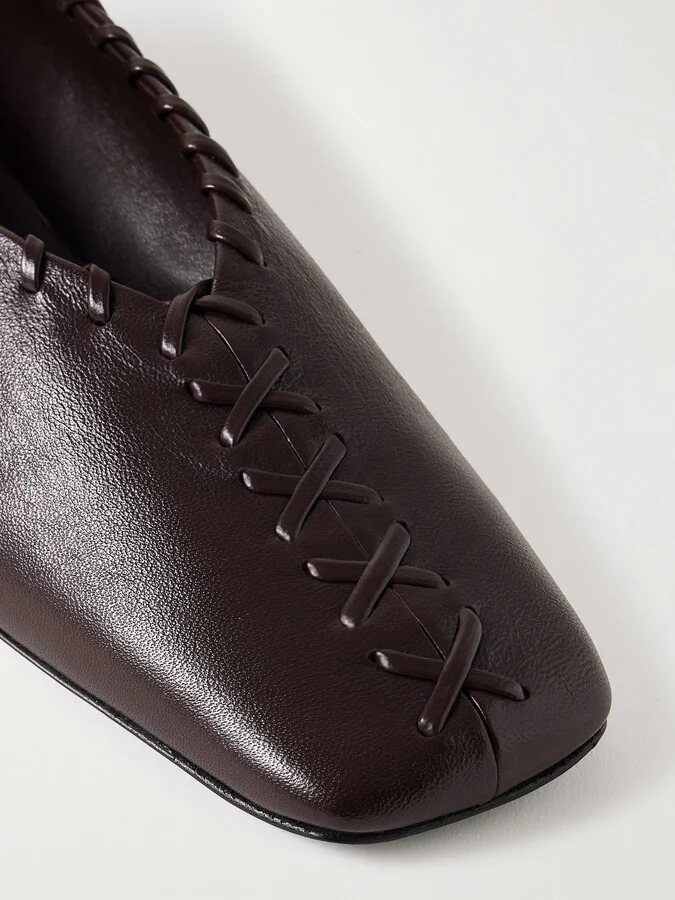 Jil Sander - Ring Whipstitch-trimmed Leather Ballet Flats - Brown - Image 4