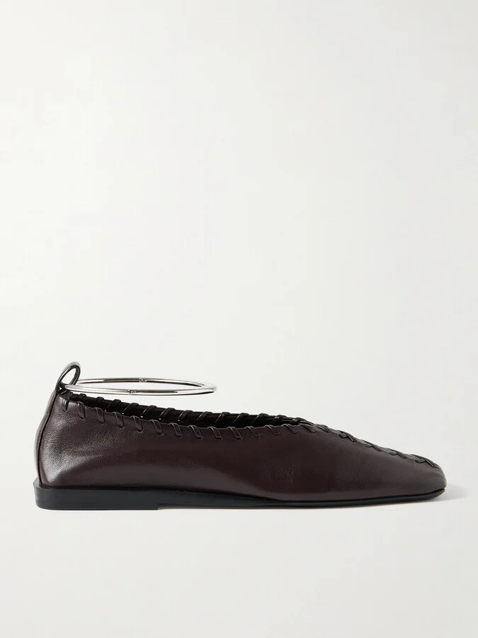Jil Sander - Ring Whipstitch-trimmed Leather Ballet Flats - Brown