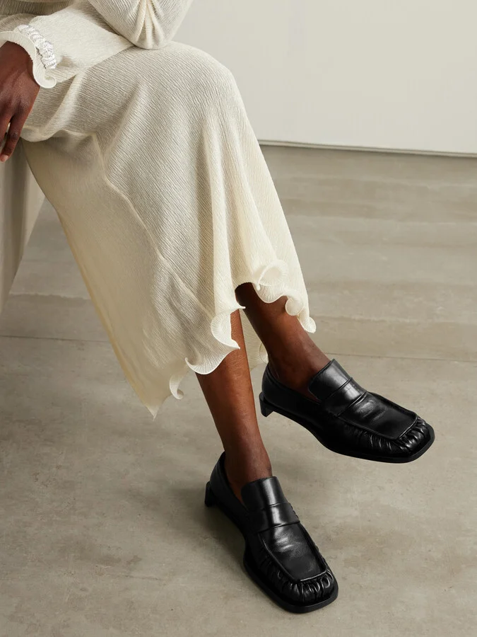 Jil Sander - Ruched Crinkled-leather Penny Loafers - Black - Image 2