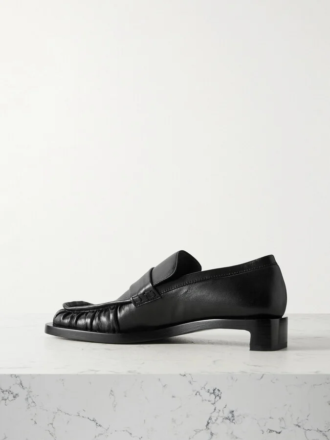 Jil Sander - Ruched Crinkled-leather Penny Loafers - Black - Image 3