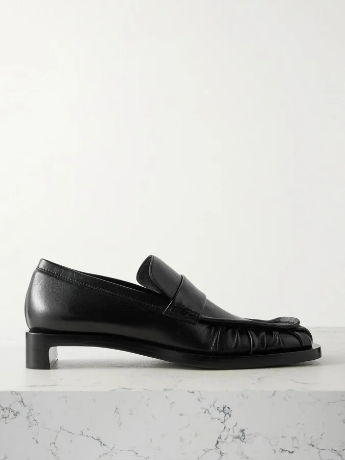Jil Sander - Ruched Crinkled-leather Penny Loafers - Black