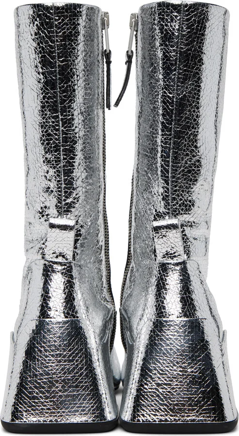 Jil Sander Silver Lamé Crackle Boots - Image 2