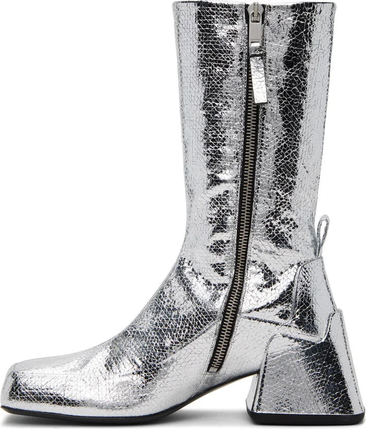 Jil Sander Silver Lamé Crackle Boots - Image 3