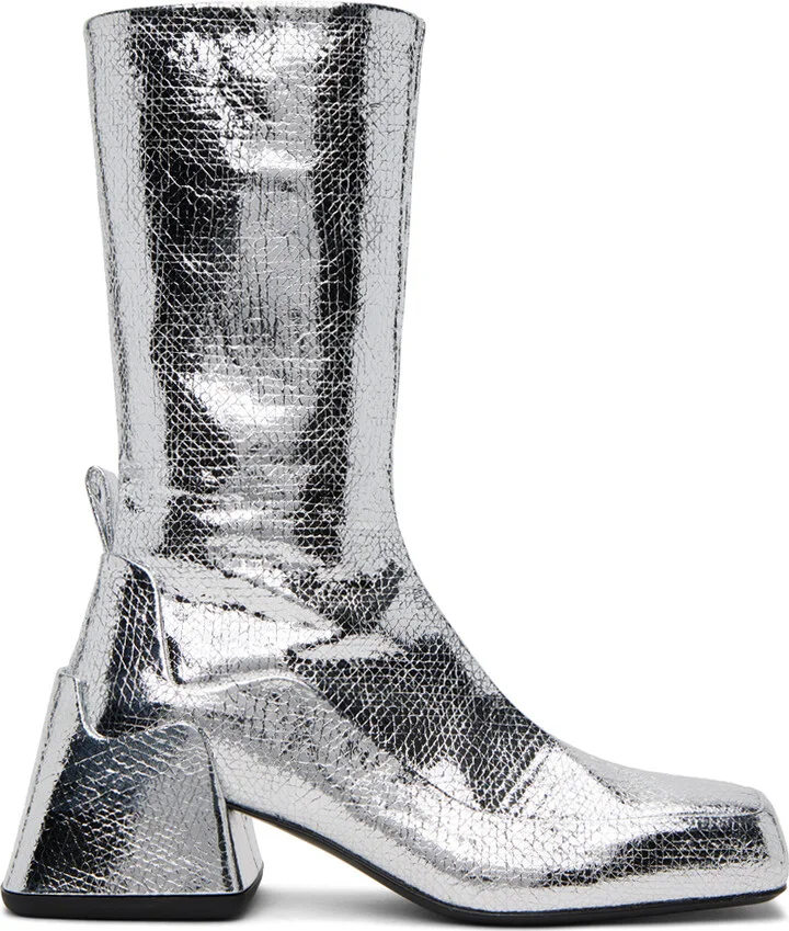 Jil Sander Silver Lamé Crackle Boots