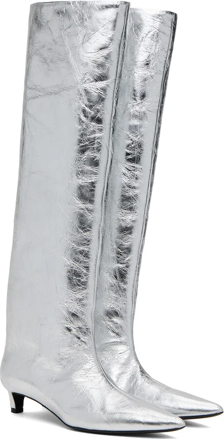 Jil Sander Silver Metallic Boots - Image 4