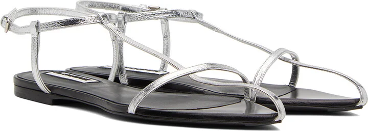 Jil Sander Silver Pointed Toe Sandals - Image 4