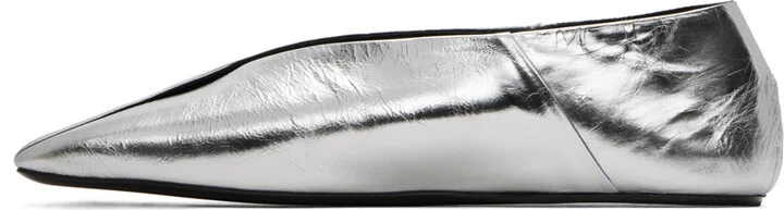 Jil Sander Silver Square Toe Ballerina Flats - Image 3