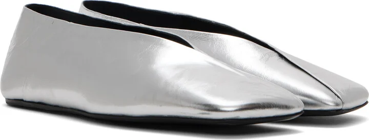 Jil Sander Silver Square Toe Ballerina Flats - Image 4