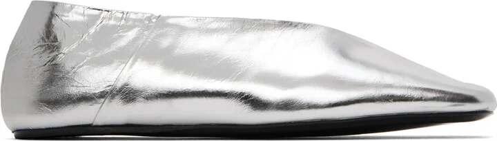 Jil Sander Silver Square Toe Ballerina Flats