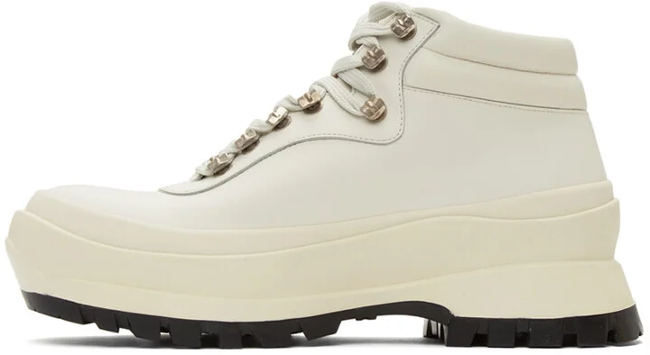 Jil Sander SSENSE Exclusive Off-White Leather Hiking Boots - Image 3