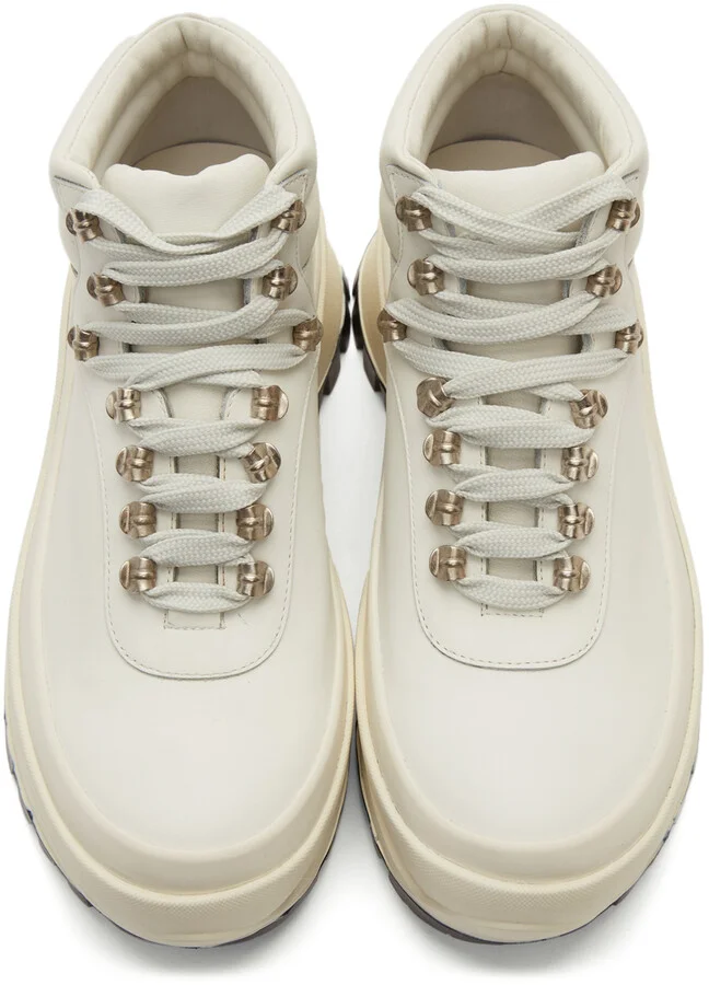 Jil Sander SSENSE Exclusive Off-White Leather Hiking Boots - Image 5