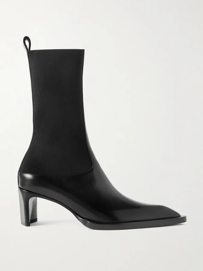 Jil Sander - Stretch-knit And Leather Ankle Boots - Black