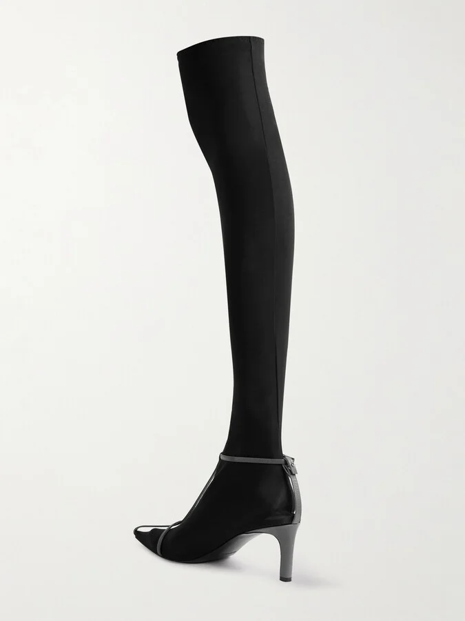 Jil Sander - Stretch-mesh And Leather Knee Boots - Black - Image 3
