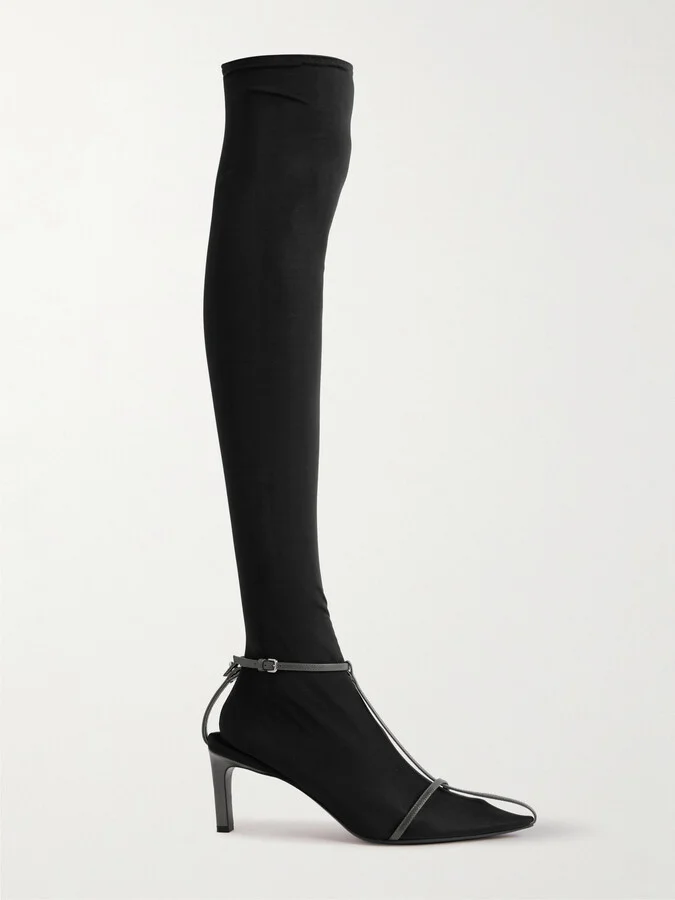 Jil Sander - Stretch-mesh And Leather Knee Boots - Black