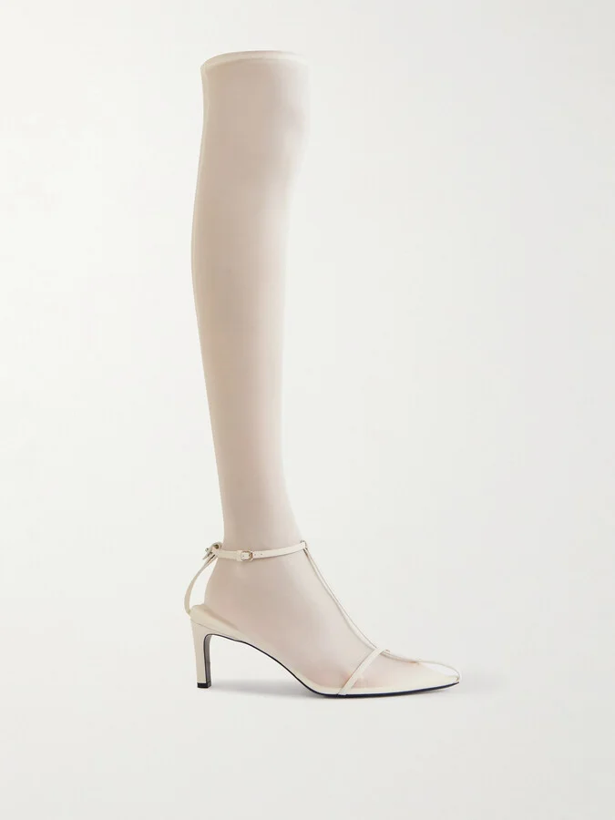 Jil Sander - Stretch-mesh And Leather Knee Boots - Off-white