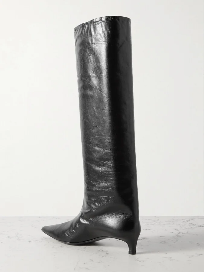 Jil Sander - Textured-leather Point-toe Knee Boots - Black - Image 3