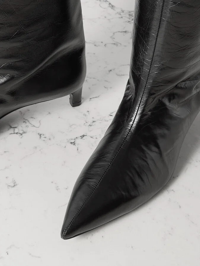 Jil Sander - Textured-leather Point-toe Knee Boots - Black - Image 4