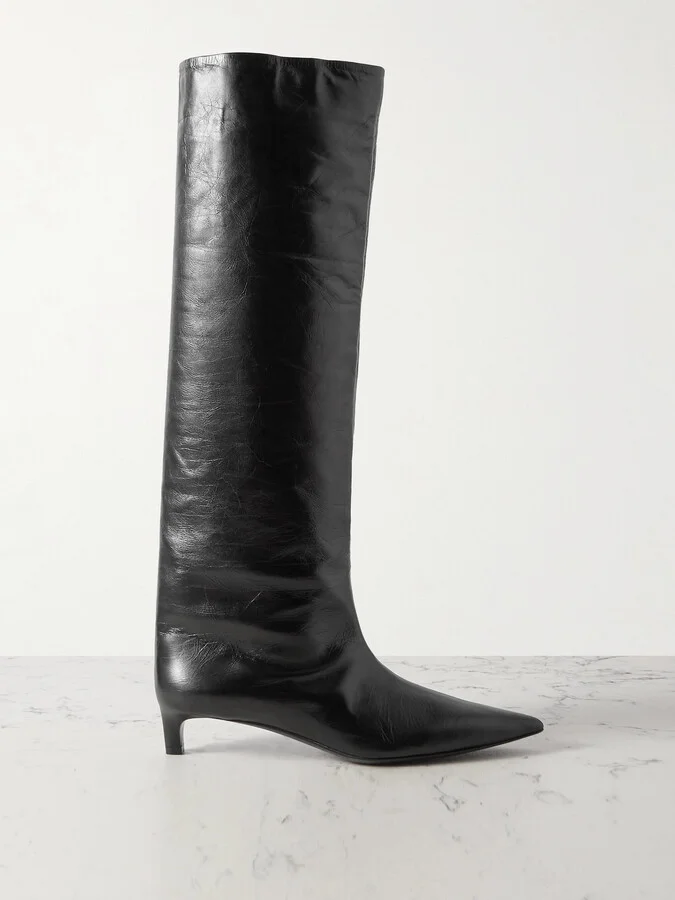 Jil Sander - Textured-leather Point-toe Knee Boots - Black