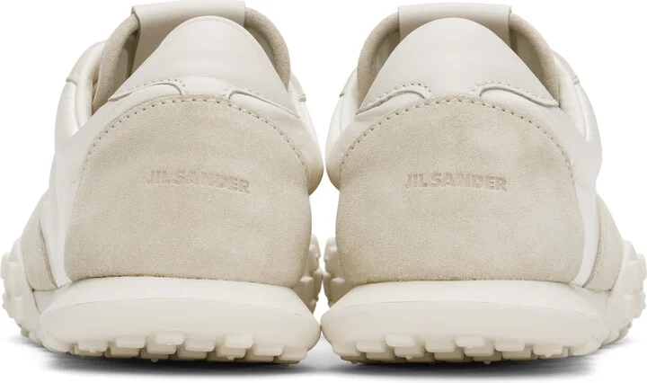 Jil Sander White & Beige Shiny Nylon & Suede Sneakers - Image 2