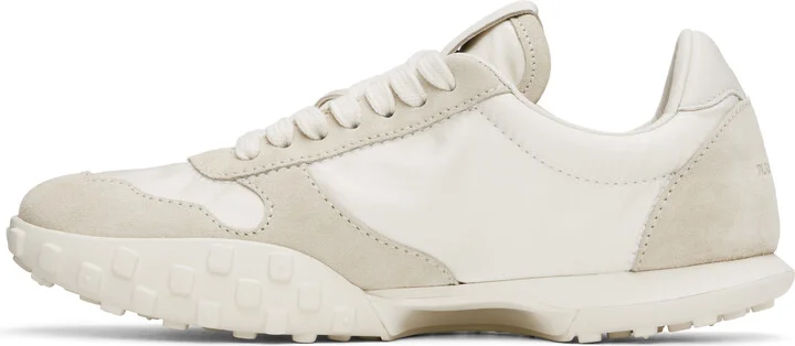 Jil Sander White & Beige Shiny Nylon & Suede Sneakers - Image 3