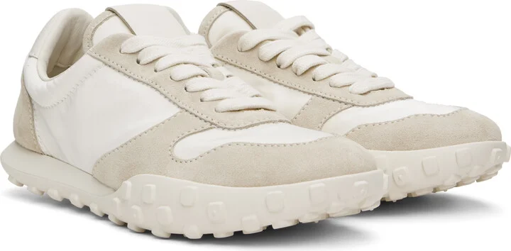 Jil Sander White & Beige Shiny Nylon & Suede Sneakers - Image 4