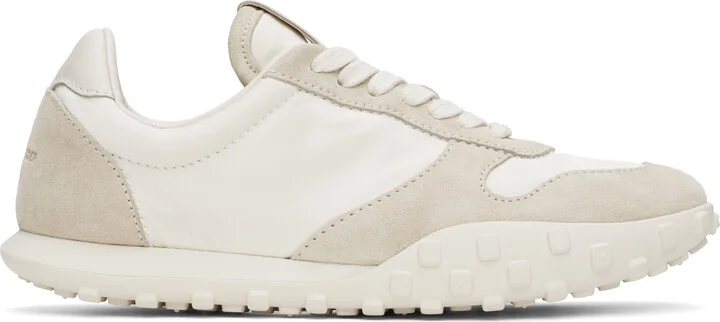 Jil Sander White & Beige Shiny Nylon & Suede Sneakers