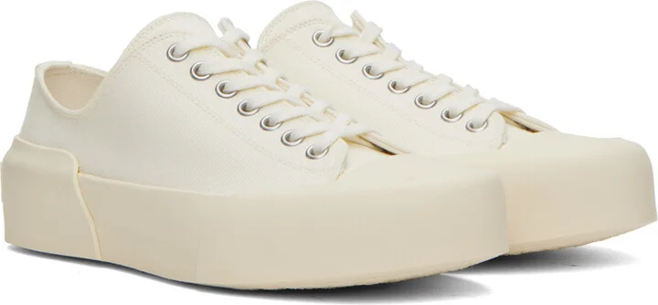 Jil Sander White Embossed Sneakers - Image 4