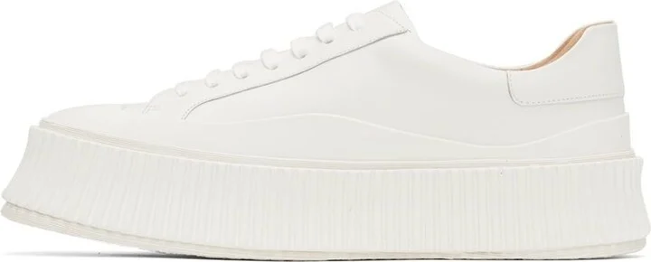 Jil Sander White Leather Platform Low-Top Sneakers - Image 3