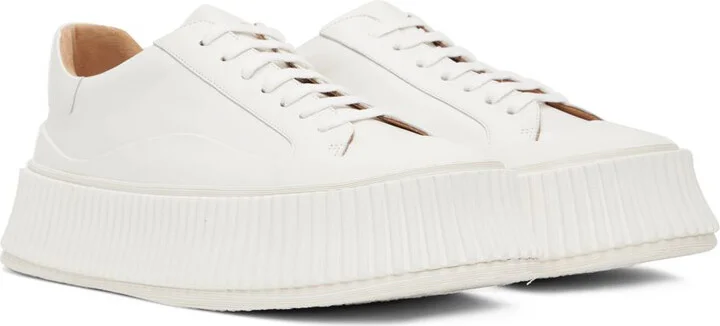 Jil Sander White Leather Platform Low-Top Sneakers - Image 4