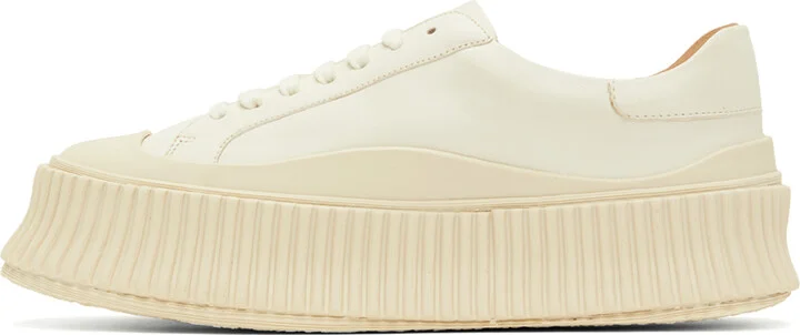 Jil Sander White Leather Platform Sneakers - Image 3