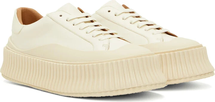 Jil Sander White Leather Platform Sneakers - Image 4