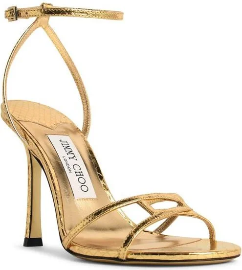 Jimmy Choo '1998 Leo 100' Gold Leather Sandals - Image 2