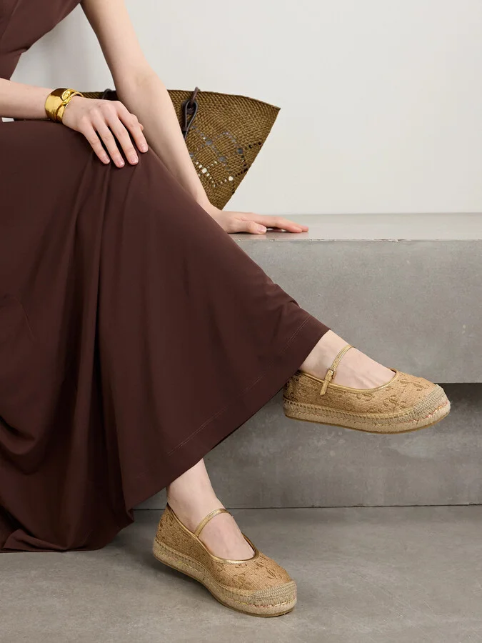 Jimmy Choo - 20 Metallic Leather-trimmed Logo-embroidered Straw Platform Espadrilles - Brown - Image 2