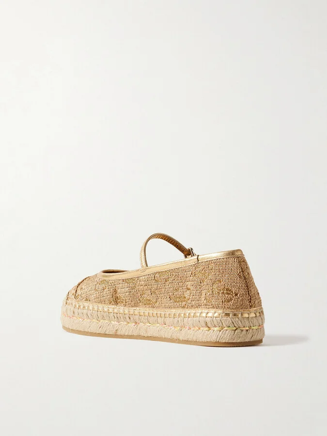 Jimmy Choo - 20 Metallic Leather-trimmed Logo-embroidered Straw Platform Espadrilles - Brown - Image 3