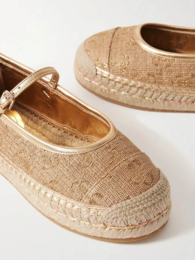 Jimmy Choo - 20 Metallic Leather-trimmed Logo-embroidered Straw Platform Espadrilles - Brown - Image 4