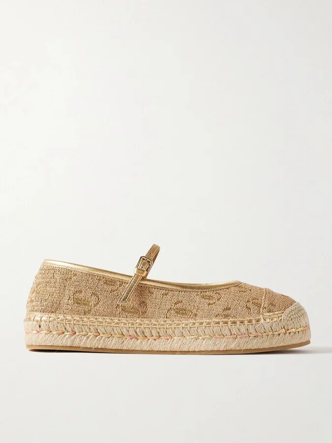 Jimmy Choo - 20 Metallic Leather-trimmed Logo-embroidered Straw Platform Espadrilles - Brown