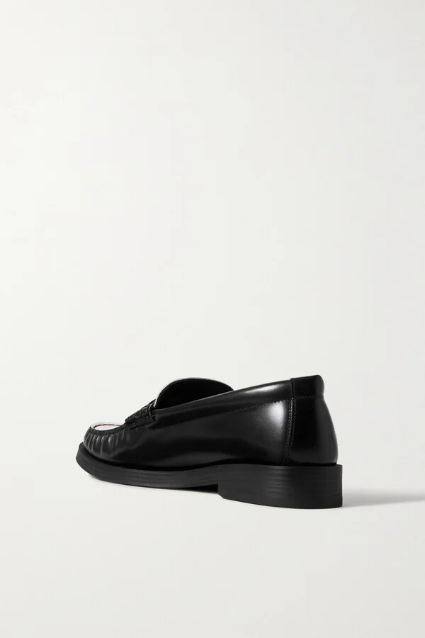 Jimmy Choo - Addie Embellished Two-tone Leather Loafers - Black - Image 3