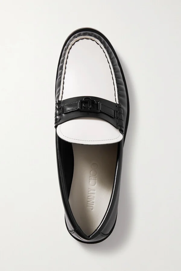 Jimmy Choo - Addie Embellished Two-tone Leather Loafers - Black - Image 5