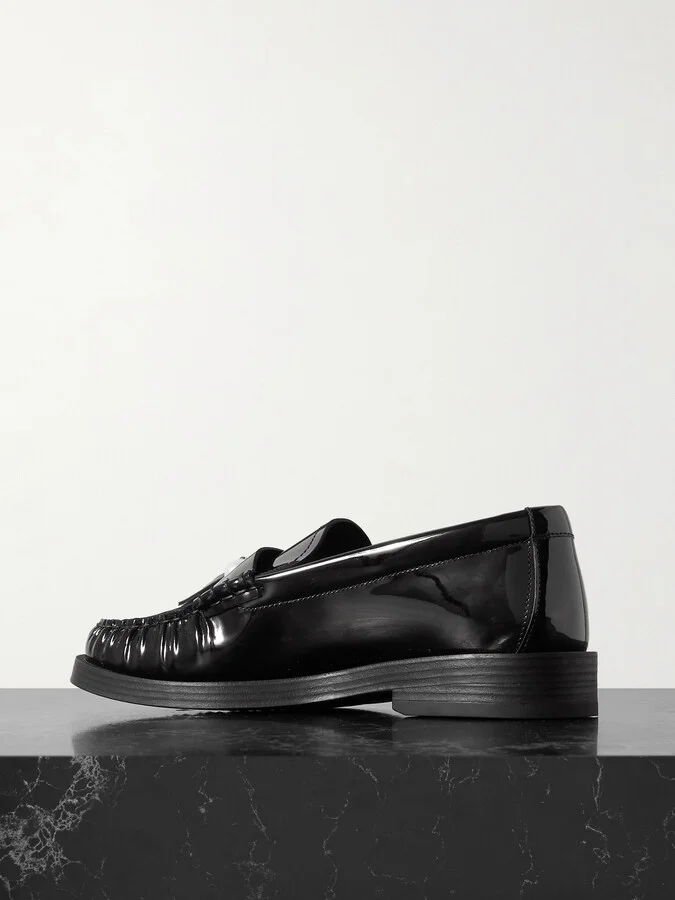 Jimmy Choo - Addie Faux Pearl-embellished Tasseled Patent-leather Loafers - Black - Image 3