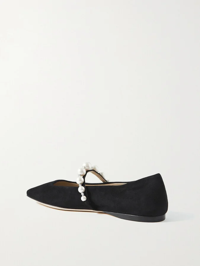 Jimmy Choo - Ade Embellished Suede Ballet Flats - Black - Image 3