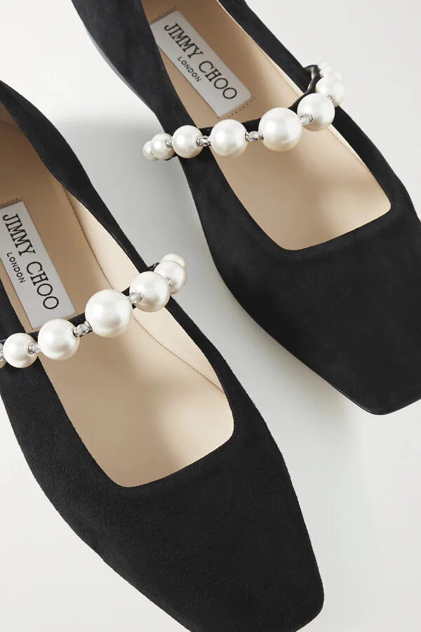 Jimmy Choo - Ade Embellished Suede Ballet Flats - Black - Image 4