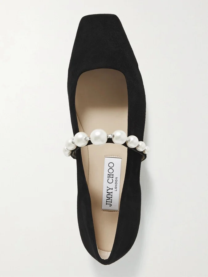 Jimmy Choo - Ade Embellished Suede Ballet Flats - Black - Image 5