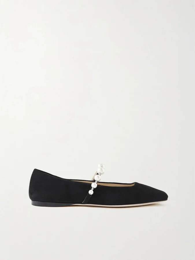 Jimmy Choo - Ade Embellished Suede Ballet Flats - Black