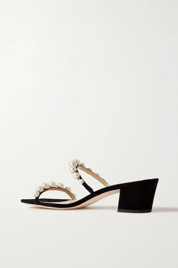 Jimmy Choo - Amara 45 Embellished Suede Sandals - Black - Image 3