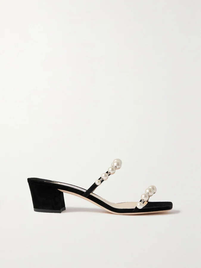 Jimmy Choo - Amara 45 Embellished Suede Sandals - Black