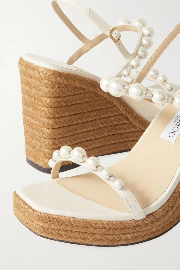 Jimmy Choo - Amatuus 110 Embellished Leather Espadrille Wedge Sandals - White - Image 4